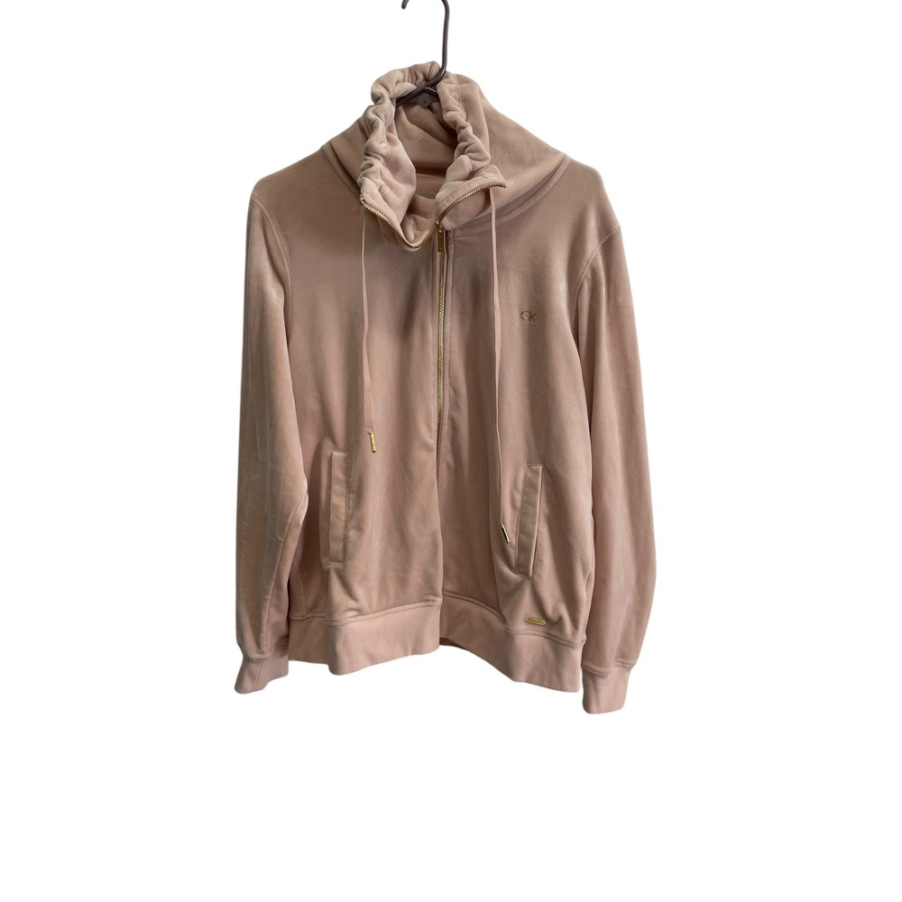 Calvin‎ Klein Velour Full Zip Funnel Neck Jacket Soft Comfy Athleis L